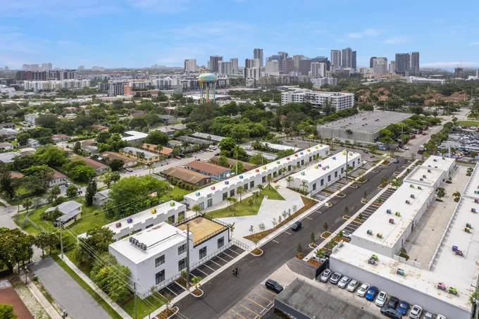 Elevated view of the property and surrounding neighborhood at Thrive Art District, Fort Lauderdale