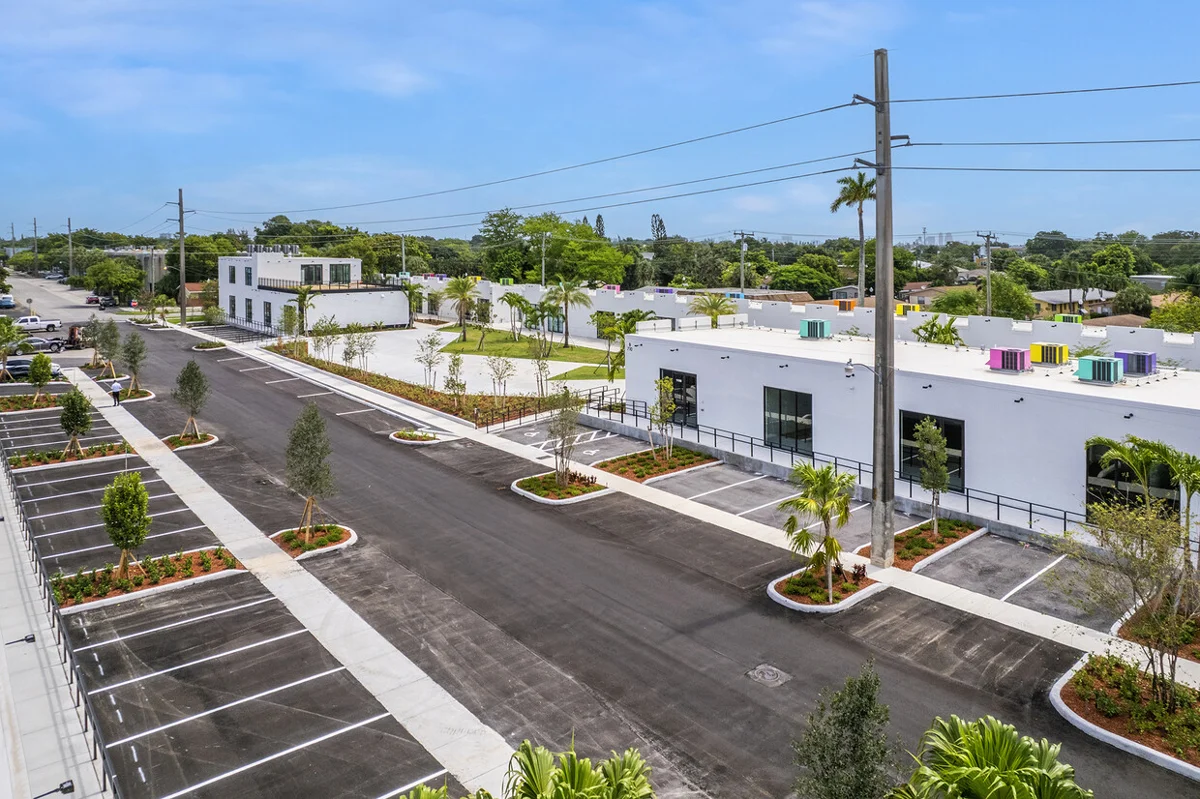 Daytime view of Thrive’s commercial buildings and landscaped grounds